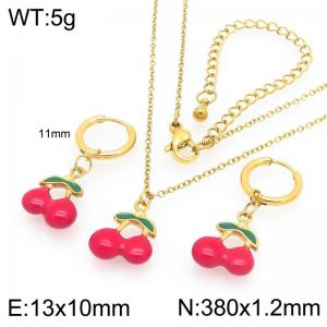 European and American fashion personality stainless steel creative fruit series drip cherry temperament gold 2-piece set - KS226899-GC