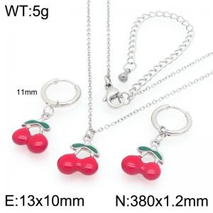 European and American fashion personality stainless steel creative fruit series drip cherry temperament silver 2-piece set - KS226900-GC