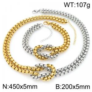 Rope Knot Square Pearl Chain Jewelry Sets Stainless Steel Spliced  Gold Color Neckalce & Bracelet - KS226980-Z