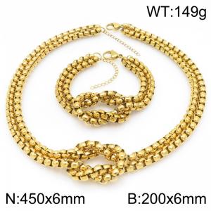 Rope Knot Square Pearl Chain Jewelry Sets Stainless Steel Gold Color Neckalce & Bracelet - KS226981-Z