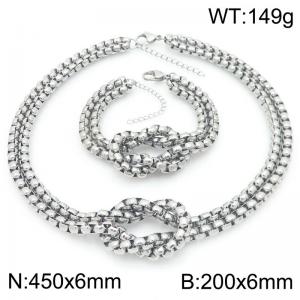 Rope Knot Square Pearl Chain Jewelry Sets Stainless Steel Neckalce & Bracelet - KS226982-Z