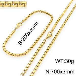 Stainless Steel Square Pearl Bracelet & Necklace  Lobster Clasp Gold Color Jewelry Sets - KS227003-Z