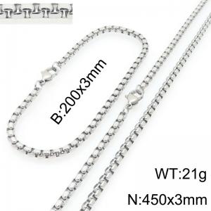 Stainless Steel Square Pearl Bracelet & Necklace  Lobster Clasp Trend Jewelry Sets - KS227005-Z