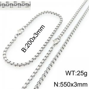 Stainless Steel Square Pearl Bracelet & Necklace  Lobster Clasp Trend Jewelry Sets - KS227007-Z
