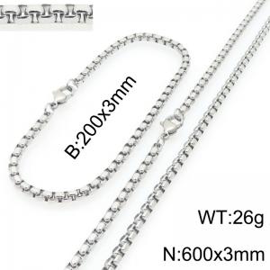 Stainless Steel Square Pearl Bracelet & Necklace  Lobster Clasp Trend Jewelry Sets - KS227008-Z