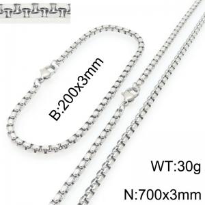 Stainless Steel Square Pearl Bracelet & Necklace  Lobster Clasp Trend Jewelry Sets - KS227010-Z