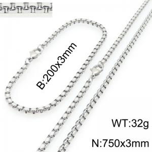 Stainless Steel Square Pearl Bracelet & Necklace  Lobster Clasp Trend Jewelry Sets - KS227011-Z