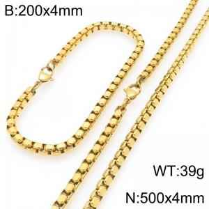 Stainless Steel Square Pearl Bracelet & Necklace  Lobster Clasp Gold Color Jewelry Sets - KS227013-Z