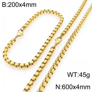 Stainless Steel Square Pearl Bracelet & Necklace  Lobster Clasp Gold Color Jewelry Sets - KS227015-Z