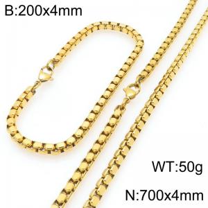 Stainless Steel Square Pearl Bracelet & Necklace  Lobster Clasp Gold Color Jewelry Sets - KS227017-Z