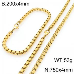 Stainless Steel Square Pearl Bracelet & Necklace  Lobster Clasp Gold Color Jewelry Sets - KS227018-Z