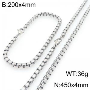 Stainless Steel Square Pearl Bracelet & Necklace  Lobster Clasp Trend Jewelry Sets - KS227019-Z
