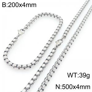 Stainless Steel Square Pearl Bracelet & Necklace  Lobster Clasp Trend Jewelry Sets - KS227020-Z