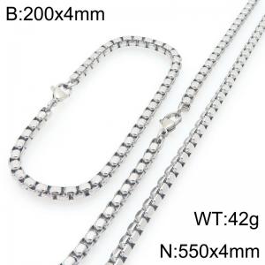 Stainless Steel Square Pearl Bracelet & Necklace  Lobster Clasp Trend Jewelry Sets - KS227021-Z