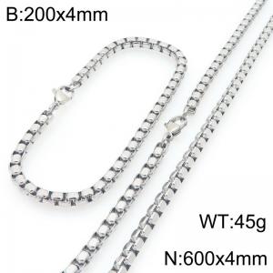 Stainless Steel Square Pearl Bracelet & Necklace  Lobster Clasp Trend Jewelry Sets - KS227022-Z