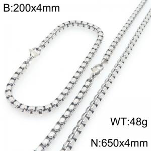 Stainless Steel Square Pearl Bracelet & Necklace  Lobster Clasp Trend Jewelry Sets - KS227023-Z