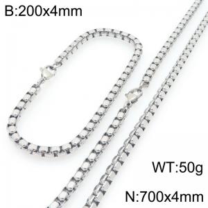 Stainless Steel Square Pearl Bracelet & Necklace  Lobster Clasp Trend Jewelry Sets - KS227024-Z