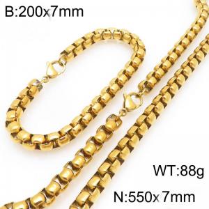 Stainless Steel Square Pearl Bracelet & Necklace  Lobster Clasp Gold Color Jewelry Sets - KS227028-Z