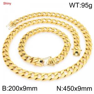 9mm Gold-Plated Stainless Steel 45cm Necklace&Bracelet Cuban Chain Set - KS227375-ZLY