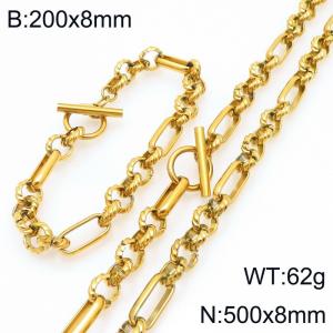 Stainless steel fashionable and personalized OT buckle interlocking long round pearl bracelet and necklace two-piece set - KS228147-Z