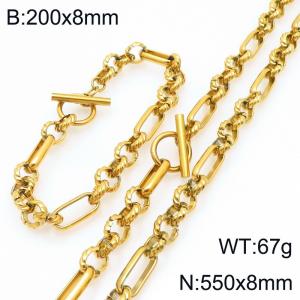 Stainless steel fashionable and personalized OT buckle interlocking long round pearl bracelet and necklace two-piece set - KS228148-Z
