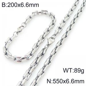 Stainless steel personalized fashion square pig nose chain bracelet necklace two-piece set - KS228185-Z