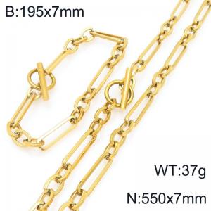 Stainless steel fashionable 3:1 square wire chain OT buckle bracelet and necklace two-piece set - KS228192-Z