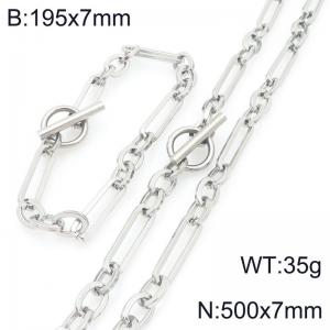 Stainless steel fashionable 3:1 square wire chain OT buckle bracelet and necklace two-piece set - KS228195-Z