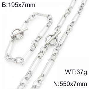 Stainless steel fashionable 3:1 square wire chain OT buckle bracelet and necklace two-piece set - KS228196-Z