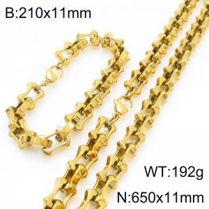 Fashion stainless steel 210 × 11mm&650 × 11mm hollow bone chain lobster buckle temperament gold set - KS228232-Z