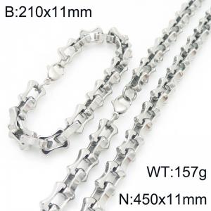 Fashion stainless steel 210 × 11mm&450 × 11mm hollow bone chain lobster buckle temperament silver set - KS228234-Z