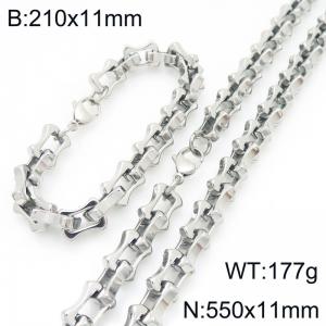 Fashion stainless steel 210 × 11mm&550 × 11mm hollow bone chain lobster buckle temperament silver set - KS228236-Z
