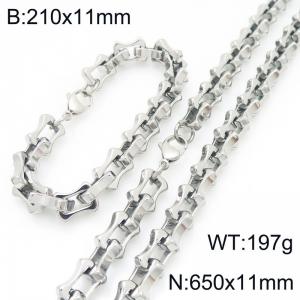 Fashion stainless steel 210 × 11mm&650 × 11mm hollow bone chain lobster buckle temperament silver set - KS228238-Z