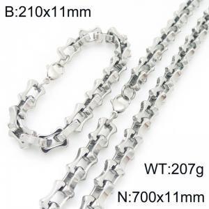 Fashion stainless steel 210 × 11mm&700 × 11mm hollow bone chain lobster buckle temperament silver set - KS228239-Z