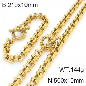 Gold-Plated Stainless Steel Skulls Clasp 21cm Bracelet&50cm Necklace - KS228241-Z