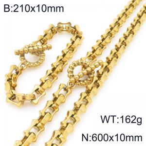 Gold-Plated Stainless Steel Skulls Clasp 21cm Bracelet&60cm Necklace - KS228243-Z