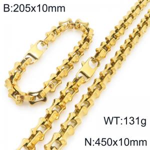 Gold-Plated Stainless Steel Link 20.5cm Bracelet&45cm Necklace - KS228248-Z