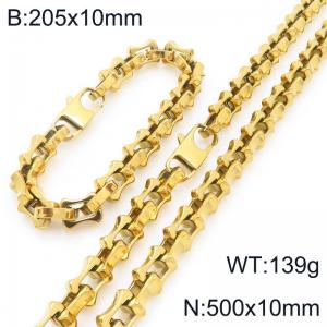 Gold-Plated Stainless Steel Link 20.5cm Bracelet&50cm Necklace - KS228249-Z