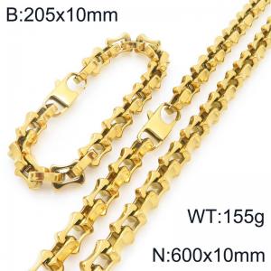 Gold-Plated Stainless Steel Link 20.5cm Bracelet&60cm Necklace - KS228251-Z