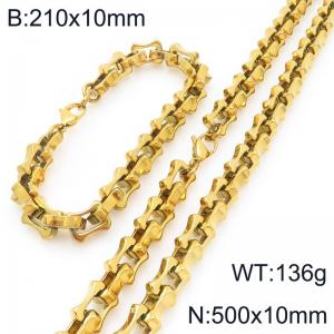 Gold-Plated Stainless Steel Link 21cm Bracelet&50cm Necklace - KS228257-Z