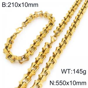 Gold-Plated Stainless Steel Link 21cm Bracelet&55cm Necklace - KS228258-Z