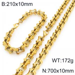 Gold-Plated Stainless Steel Link 21cm Bracelet&70cm Necklace - KS228261-Z