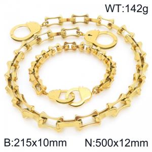 2pcs Jewelry Set Necklace Bracelet Simple stylish Stainless Steel Collarbone Chain Handcuff Buckle - KS228268-Z