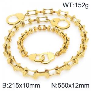 2pcs Jewelry Set Necklace Bracelet Simple stylish Stainless Steel Collarbone Chain Handcuff Buckle - KS228269-Z