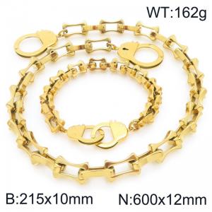 2pcs Jewelry Set Necklace Bracelet Simple stylish Stainless Steel Collarbone Chain Handcuff Buckle - KS228270-Z