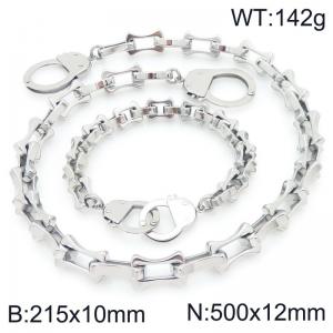 2pcs Jewelry Set Necklace Bracelet Simple stylish Stainless Steel Collarbone Chain Handcuff Buckle - KS228271-Z