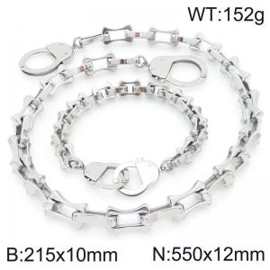 2pcs Jewelry Set Necklace Bracelet Simple stylish Stainless Steel Collarbone Chain Handcuff Buckle - KS228272-Z