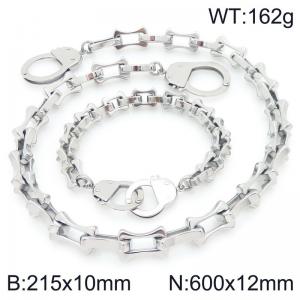 2pcs Jewelry Set Necklace Bracelet Simple stylish Stainless Steel Collarbone Chain Handcuff Buckle - KS228273-Z