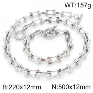 2pcs Jewelry Set Necklace Bracelet Simple stylish Stainless Steel Collarbone Chain OT Buckle - KS228289-Z