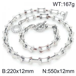 2pcs Jewelry Set Necklace Bracelet Simple stylish Stainless Steel Collarbone Chain OT Buckle - KS228290-Z